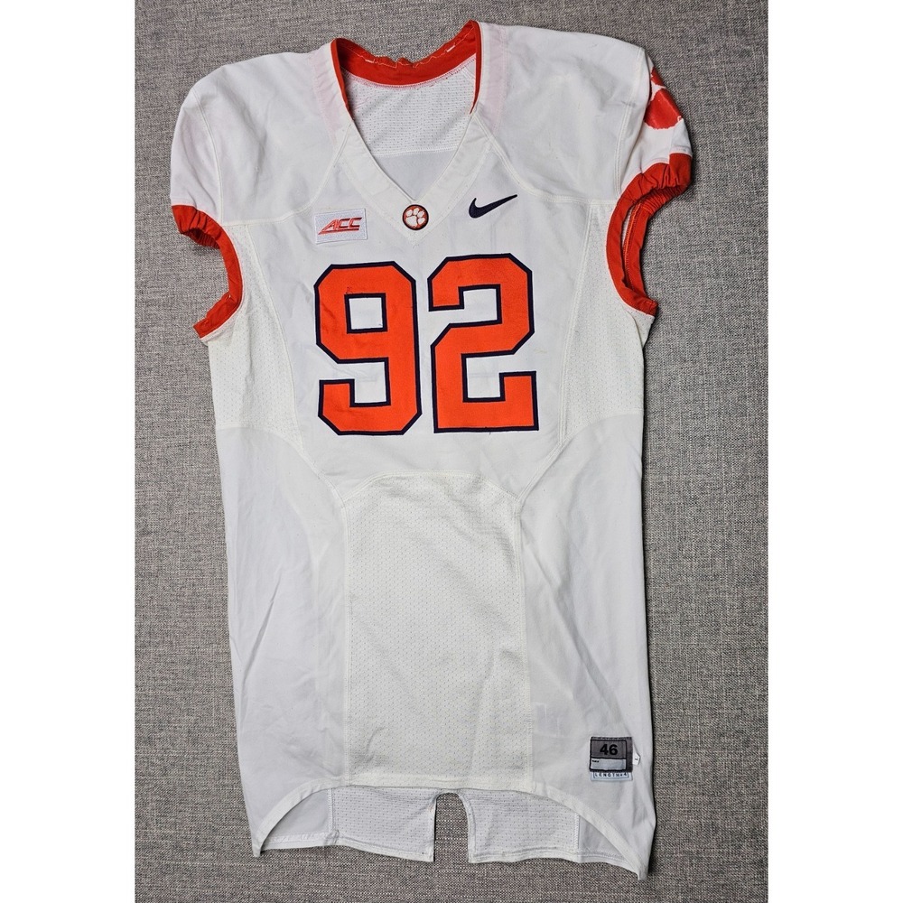 Clemson Tigers Football Jersey Mens 46 L White Game Worn Team Issued Nike #92